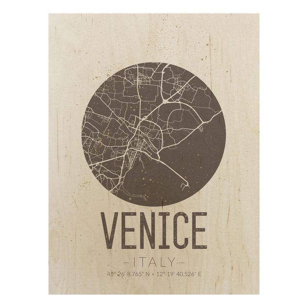 Tableaux en bois avec citations Plan de la ville de Venise - Rétro