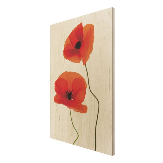 Tableaux en bois avec paysage Charming Poppies