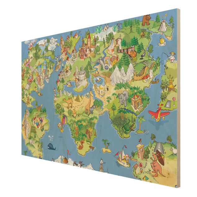 Tableaux en bois Grande et drôle carte du monde