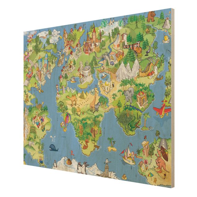 Tableaux en bois Grande et drôle carte du monde