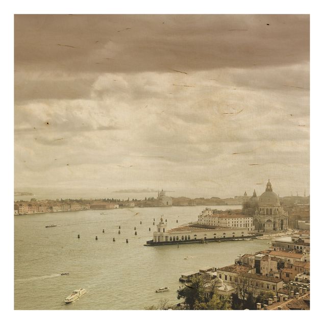 Tableau vintage bois Lagune de Venise