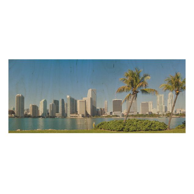 Tableaux en bois avec fleurs Miami Beach Skyline
