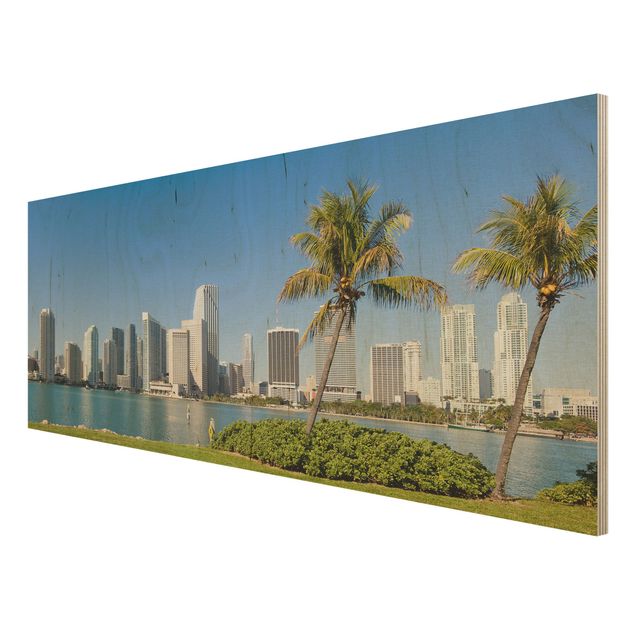 Tableaux en bois avec paysage Miami Beach Skyline