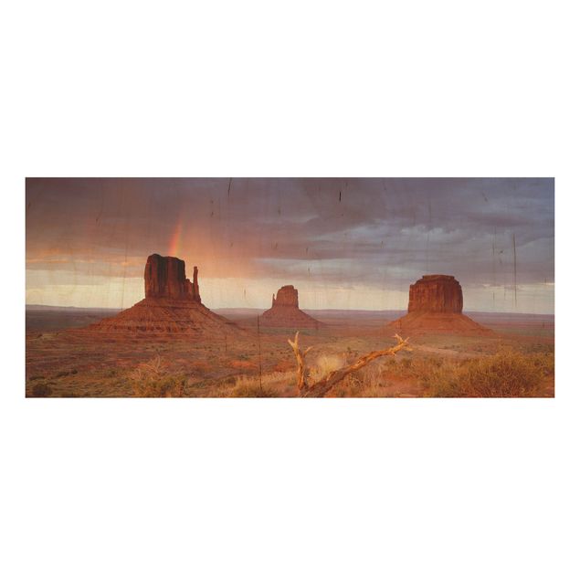 Tableaux en bois avec paysage Monument Valley au coucher du soleil