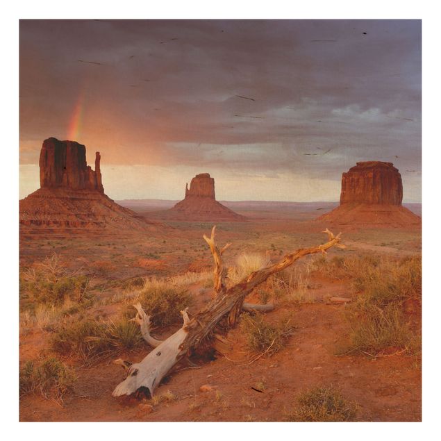 Tableaux en bois avec paysage Monument Valley au coucher du soleil