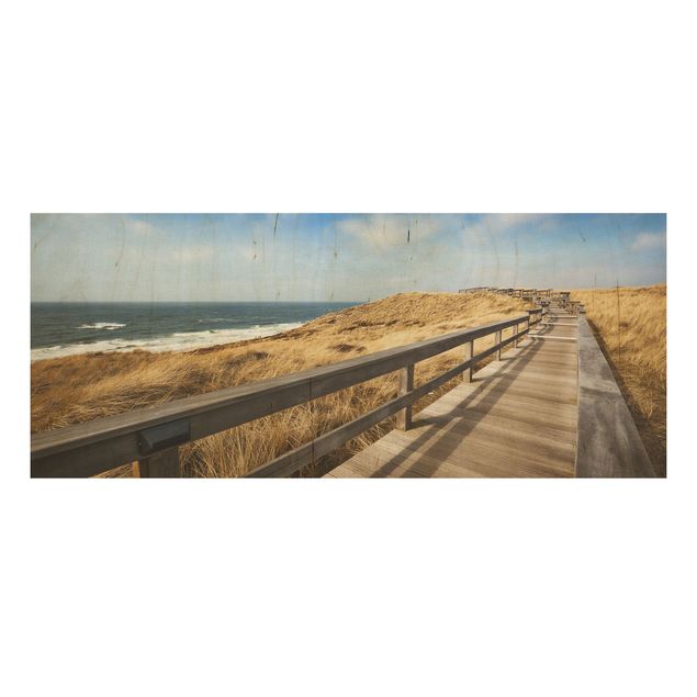 Tableaux en bois avec plage & mer Promenade à la mer du Nord