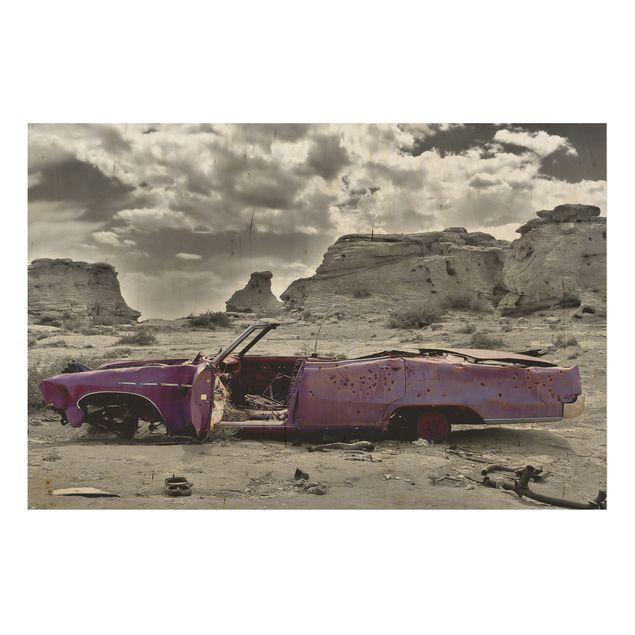 Tableaux en bois avec paysage Cadillac rose