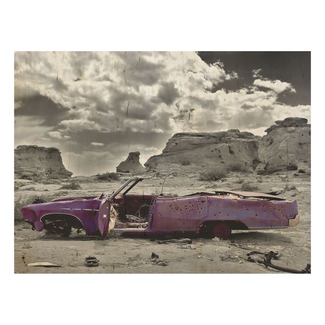 Tableaux en bois avec paysage Cadillac rose
