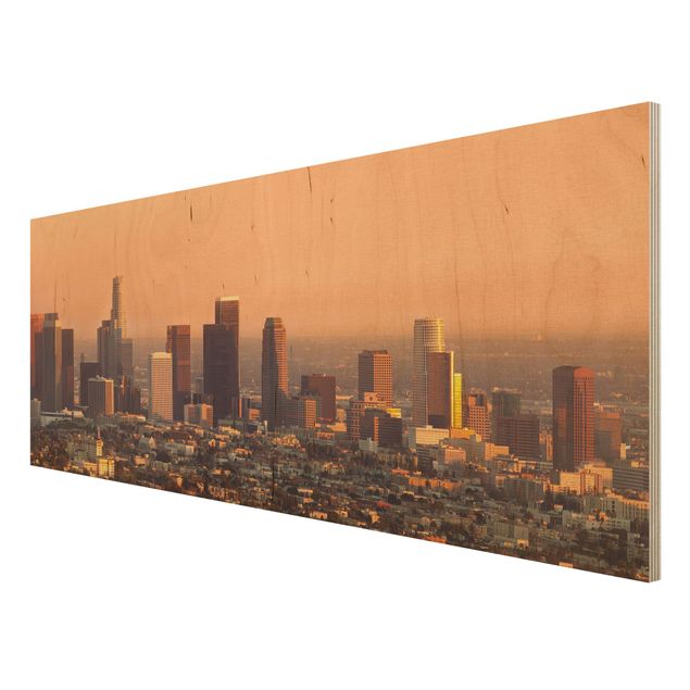 Tableaux bois Silhouette urbaine de Los Angeles