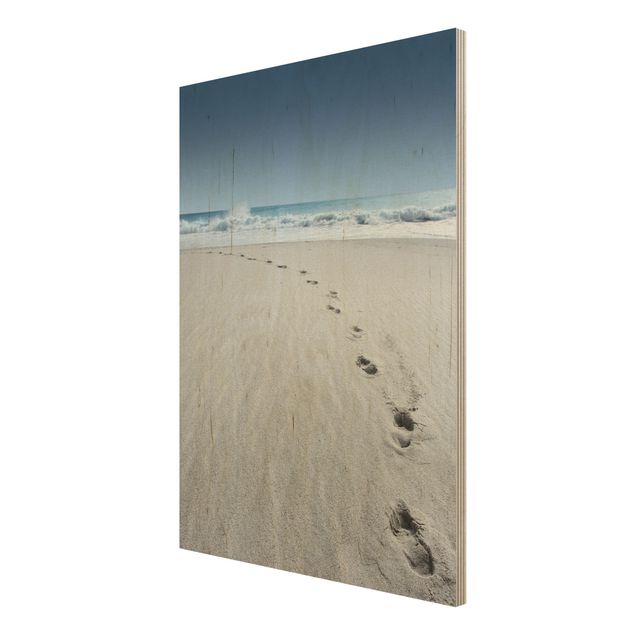 Tableaux en bois avec plage & mer Traces dans le sable