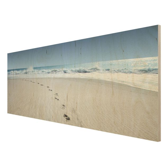 Tableaux en bois avec plage & mer Traces dans le sable