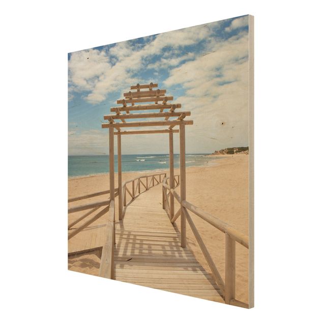 Tableaux en bois avec plage & mer Chemin de plage vers la mer en Andalousie