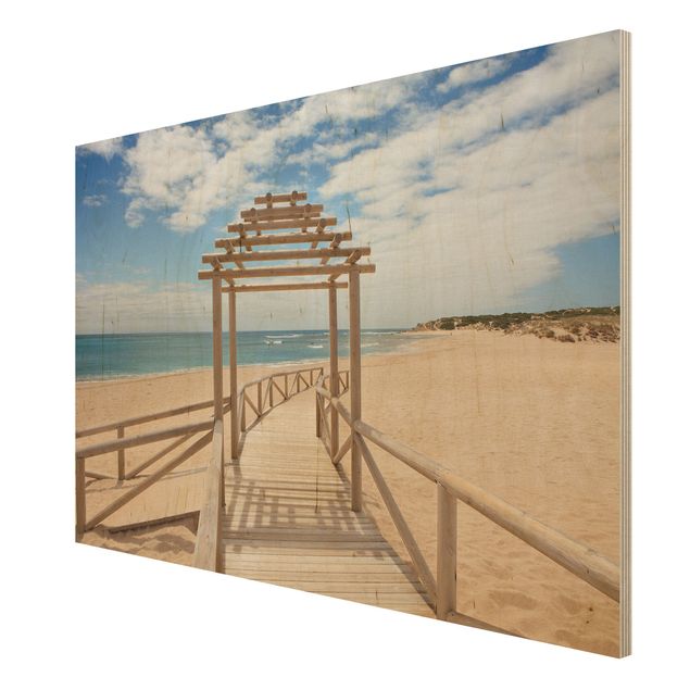 Tableaux en bois avec plage & mer Chemin de plage vers la mer en Andalousie