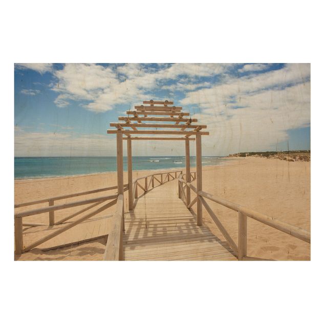 Tableaux en bois avec paysage Chemin de plage vers la mer en Andalousie