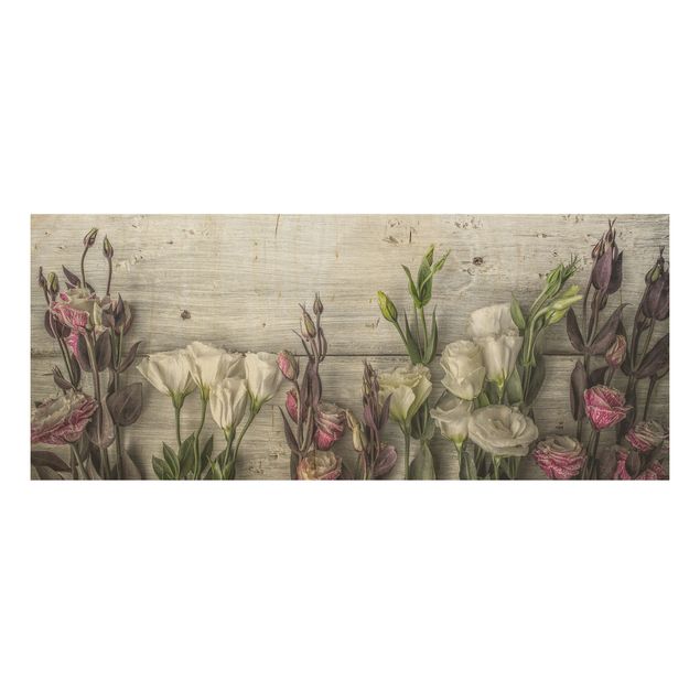Tableaux en bois avec fleurs Tulip Rose Shabby Wood Look