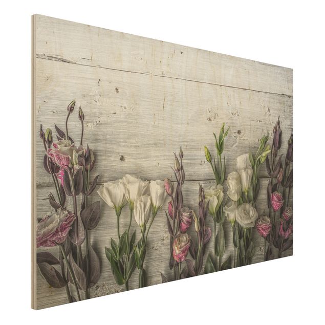 Déco murale cuisine Tulip Rose Shabby Wood Look