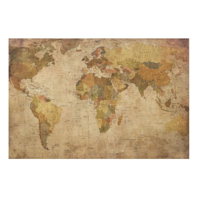 Tableau vintage bois World map