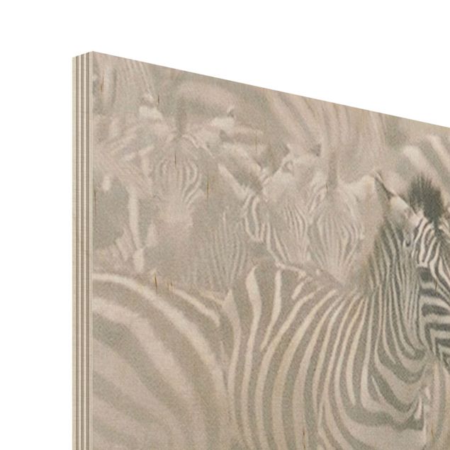 Tableau en bois - Zebra Herd