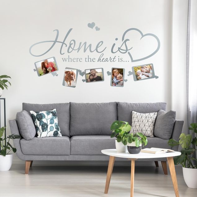 Stickers muraux citations proverbes Home is where the heart is - Cadre photo