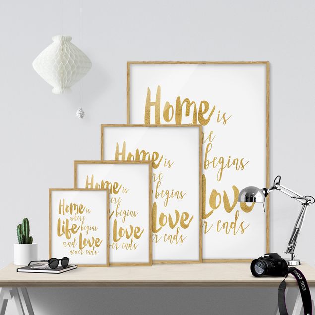 Tableaux muraux Home Is Where Life Begins Gold