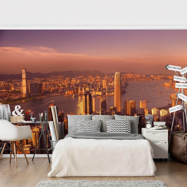 Tapisserie moderne Hong Kong Sunset