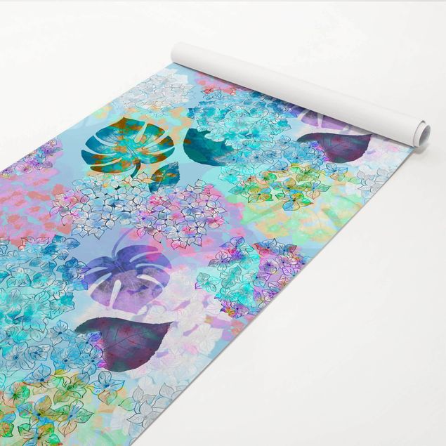 Papier peint panoramique Hydrangea In Paradise Turquoise - Roll