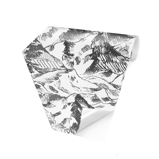 Papier peint panoramique paysage Illustration - Paysage de Montagne Gris