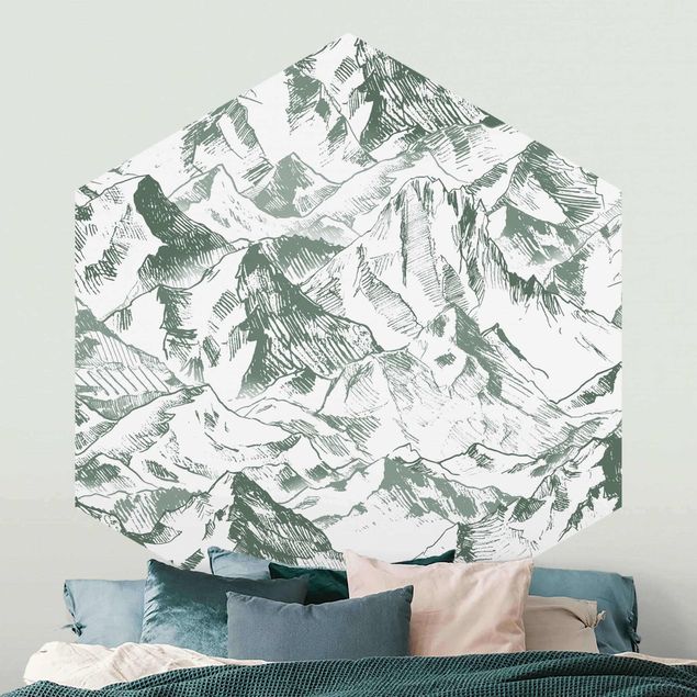 Papier peint montagne Illustration - Paysage de Montagne Vert