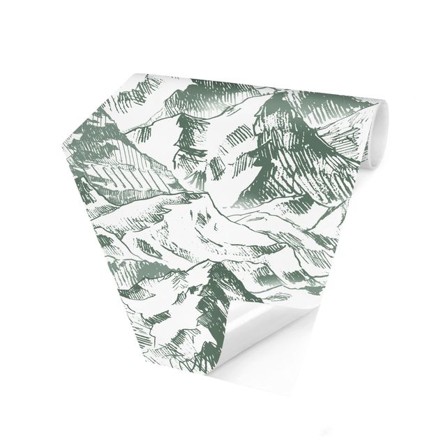 Papiers peintspanoramique hexagonal Illustration - Paysage de Montagne Vert