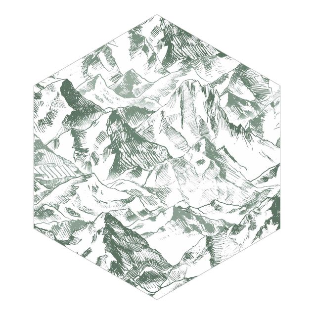 Papier peint vert Illustration - Paysage de Montagne Vert