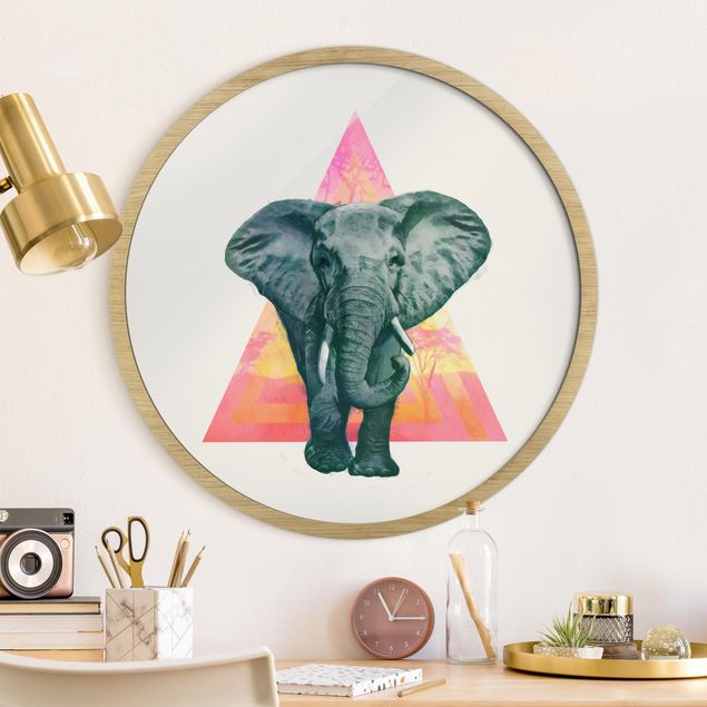 Tableaux éléphants Illustration Elephant Front Triangle Painting