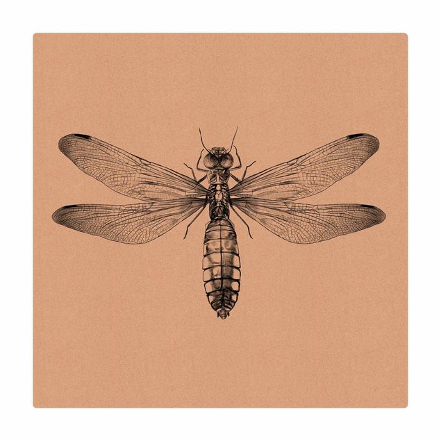 Tapis en liège - Illustration Flying Dragonfly Black - Carré 1:1