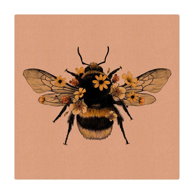 Tapis en liège - Illustration Floral Bumblebee - Carré 1:1