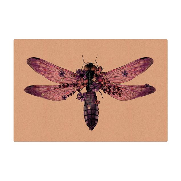 Tapis en liège - Illustration Floral Dragonfly  - Format paysage 3:2