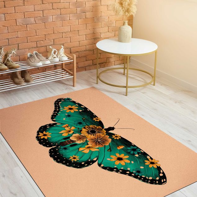 grand tapis Illustration -  Papillon Morpho Floral