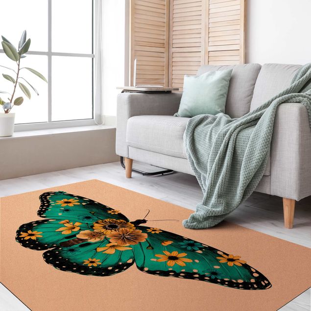 tapis turquoise Illustration -  Papillon Morpho Floral