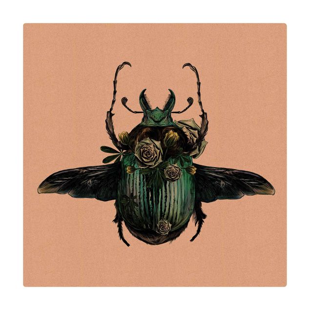 Tapis en liège - Illustration Floral Beetle - Carré 1:1