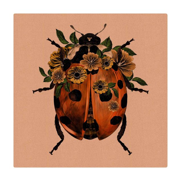Tapis en liège - Illustration Floral Ladybird - Carré 1:1