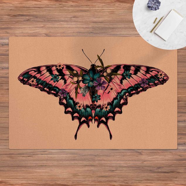 tapis contemporain Illustration -  Papillon machaon floral