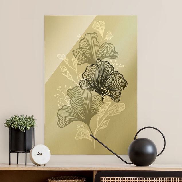 Tableaux en verre fleurs Illustration Feuilles de Gingko Vert
