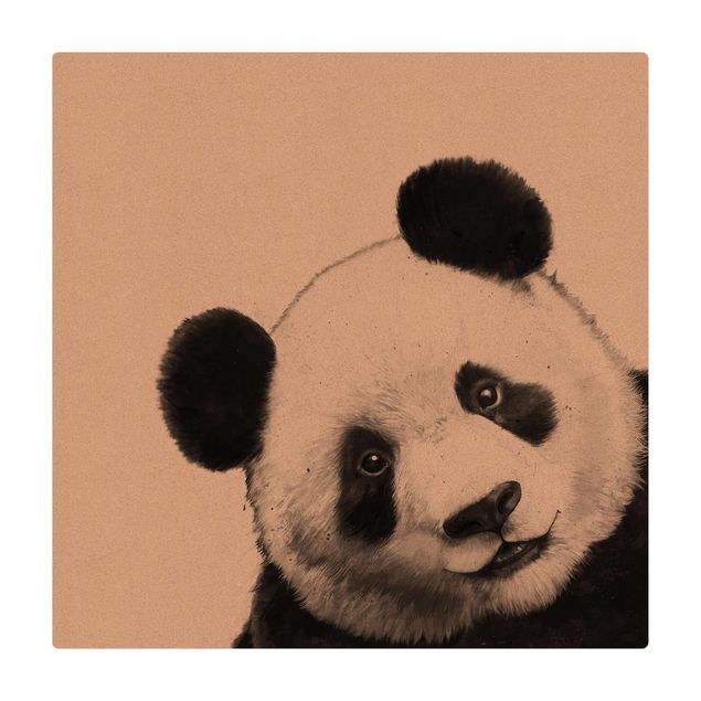 Tapis en liège - Illustration Panda Black and White Drawing - Carré 1:1
