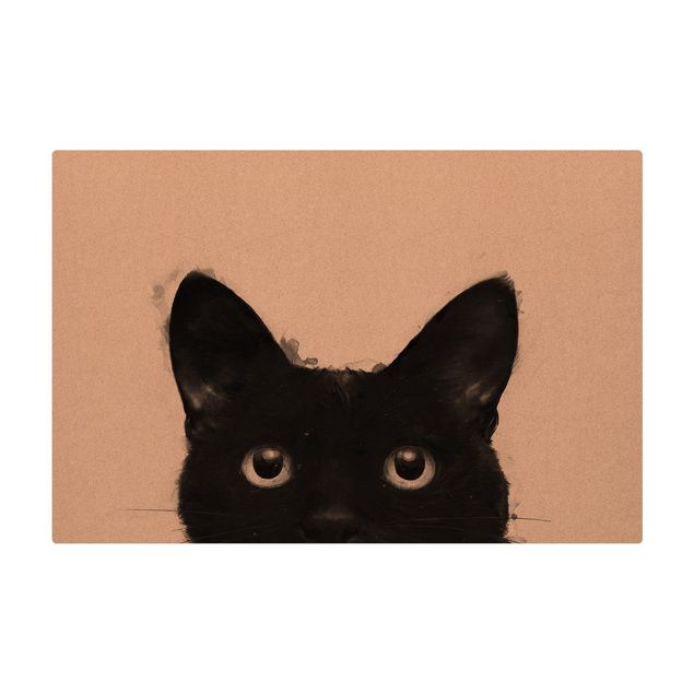 Tableaux de Laura Graves Illustration Chat Noir sur Peinture Blanche
