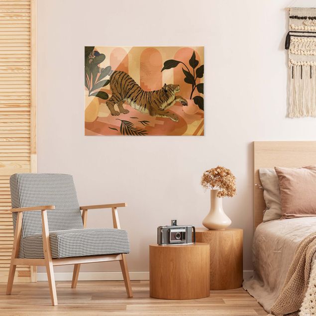 Cadre animaux Illustration Tigre dans une peinture rose pastel