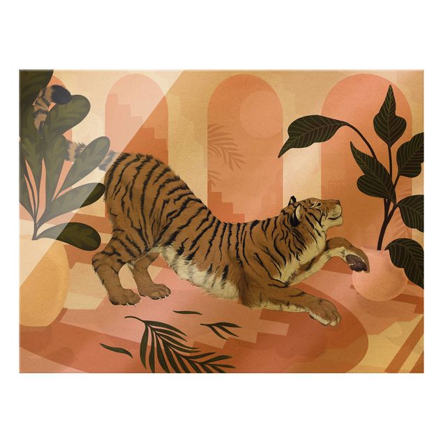 Tableaux reproductions Illustration Tigre dans une peinture rose pastel