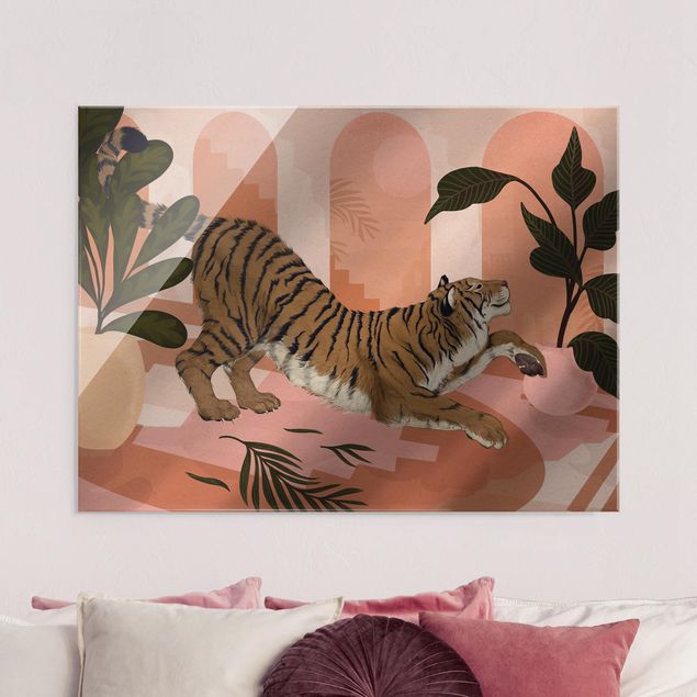 Déco mur cuisine Illustration Tigre dans une peinture rose pastel