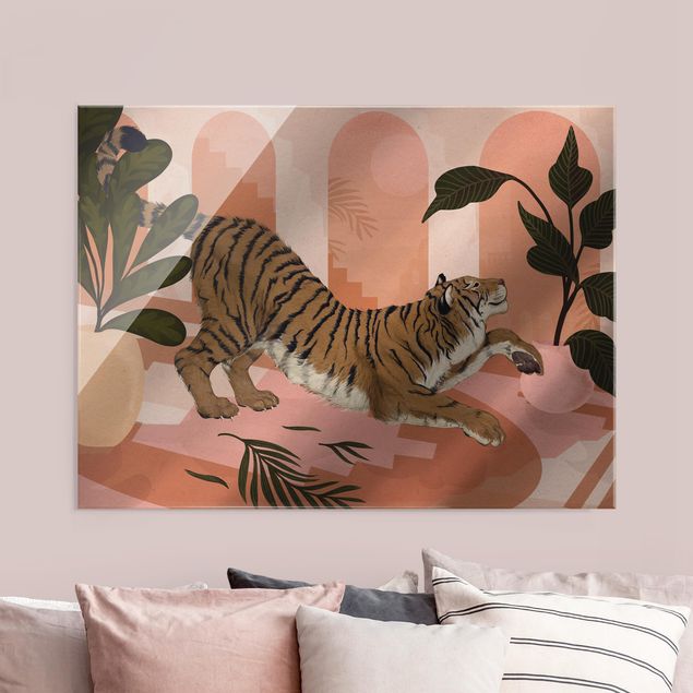 Tableau tigres Illustration Tigre dans une peinture rose pastel