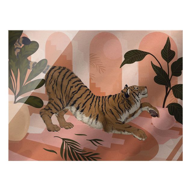Tableaux reproductions Illustration Tigre dans une peinture rose pastel