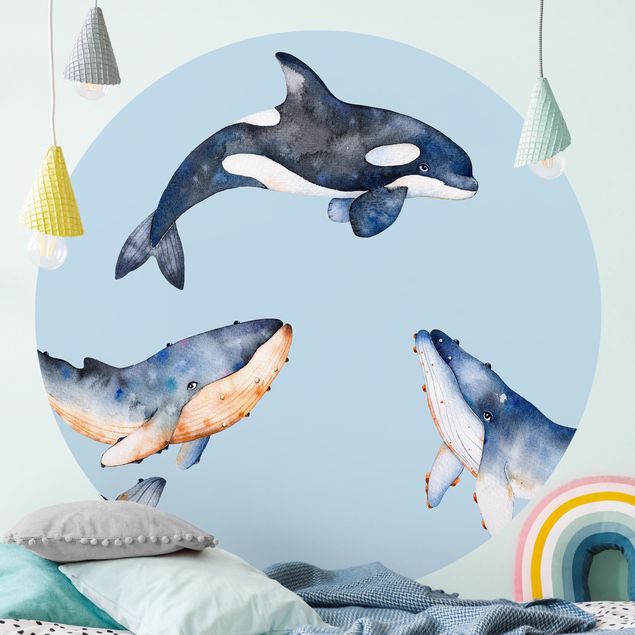 Papier peint moderne Baleine Illustrée à l'Aquarelle