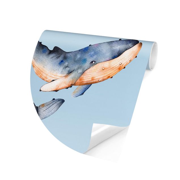 Papier peint bleu Baleine Illustrée à l'Aquarelle