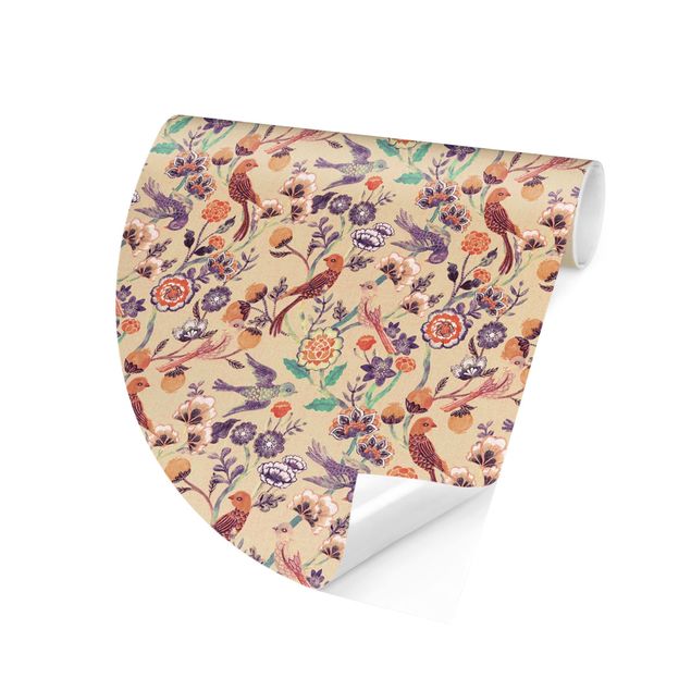 Tapisserie animaux Indian Pattern Birds with Flowers Beige